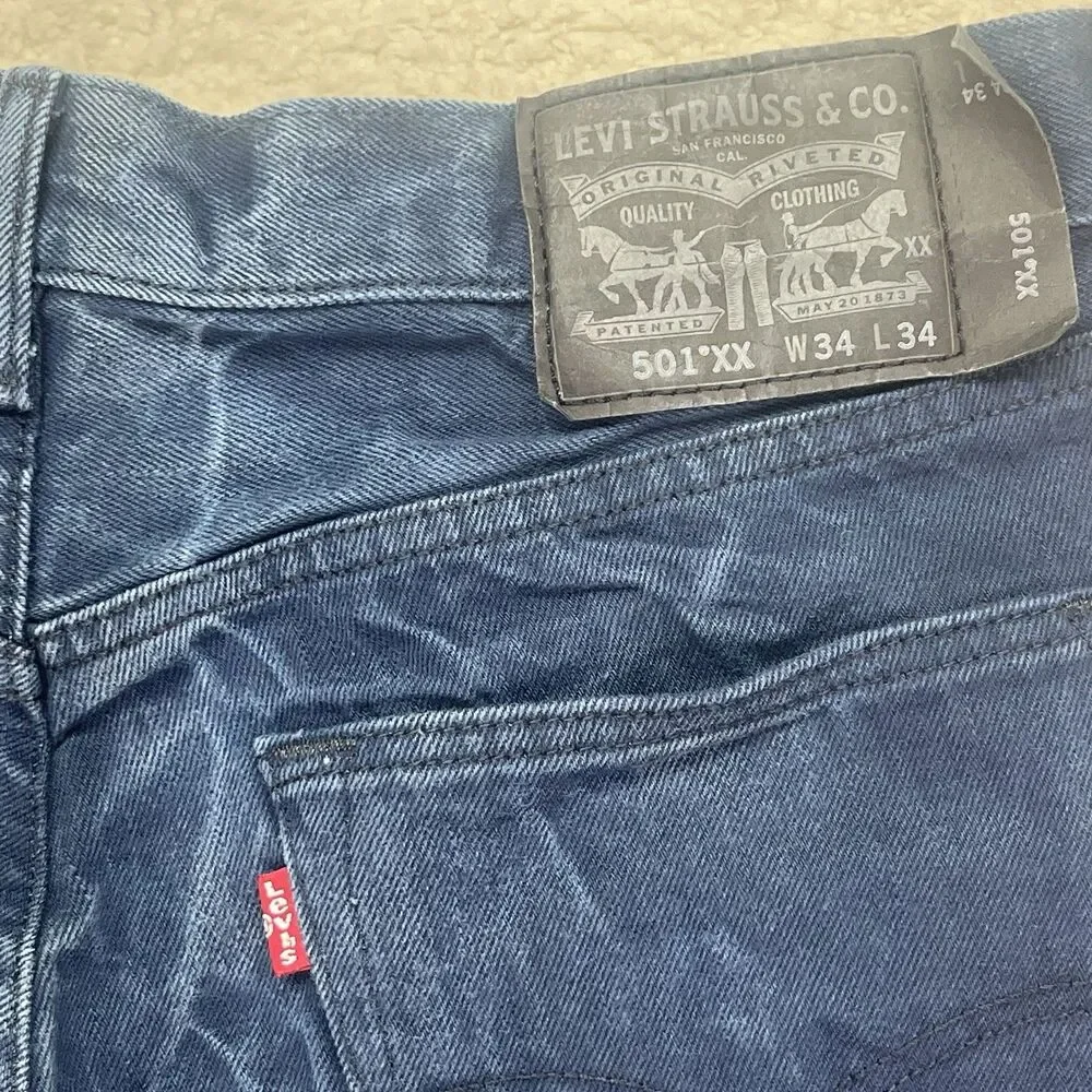 Men’s 34”x34” Navy Blue Levi’s 501xx Button Fly Straight‎ Fit Black Label Jeans